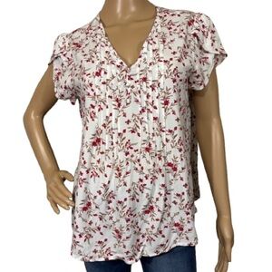 Monday Fun Floral V-Neck Blouse - Red and White Size M